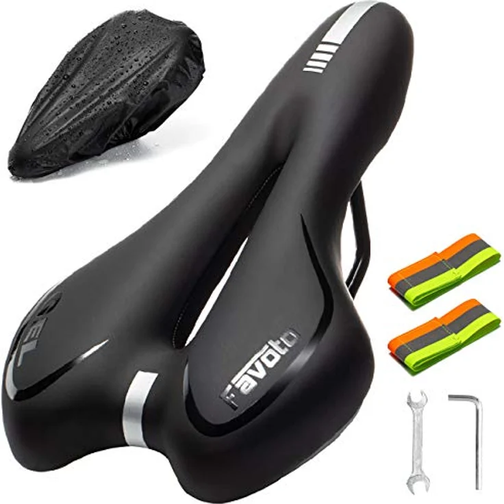 Favoto Fahrradsattel Universal Gel MTB Sattel Fahrradsitz Hohl Ergonomisch Tourensattel Atmungsaktiv für Herren Damen Rennrad Mountainbike mit Sitzbezug Schraubenschlüssel 2 Reflektierende Bänder – Bild 1