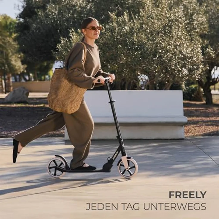Kinderkraft Freely Scooter, Klapproller für Kinder ab 3 Jahren, bis 100 kg, höhenverstellbar, PP-Räder, Beige – Bild 2