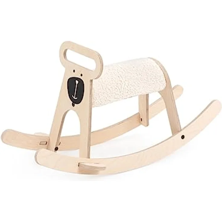 Mamatoyz 06POBE Pony-Schaukelpferd, Aufsitzspielzeug für Kinder aus natürlichem Birkensperrholz mit weichem Schwammsitz, Teddybär-Schaukelpferd