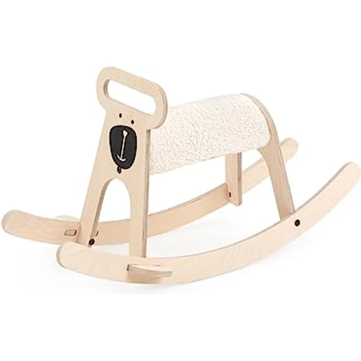 Mamatoyz 06POBE Pony-Schaukelpferd, Aufsitzspielzeug für Kinder aus natürlichem Birkensperrholz mit weichem Schwammsitz, Teddybär-Schaukelpferd – Bild 1