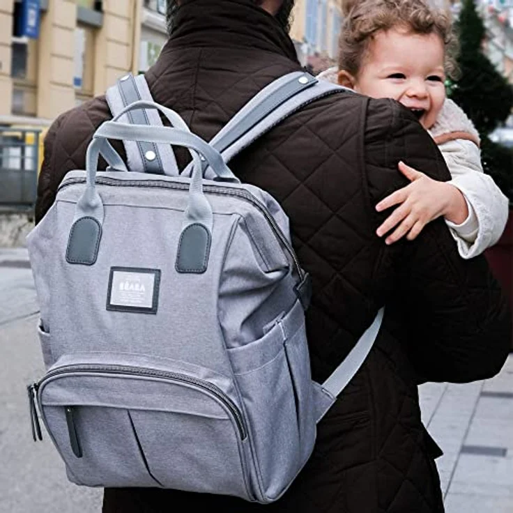 BÉABA - Wickelrucksack für Babys - Großes Fassungsvermögen - Inklusive Wickelunterlage - Zahlreiche Fächer - Große Öffnung - Isothermes Fach - Multifunktionale Wickeltasche - Wellington - Graumeliert – Bild 3