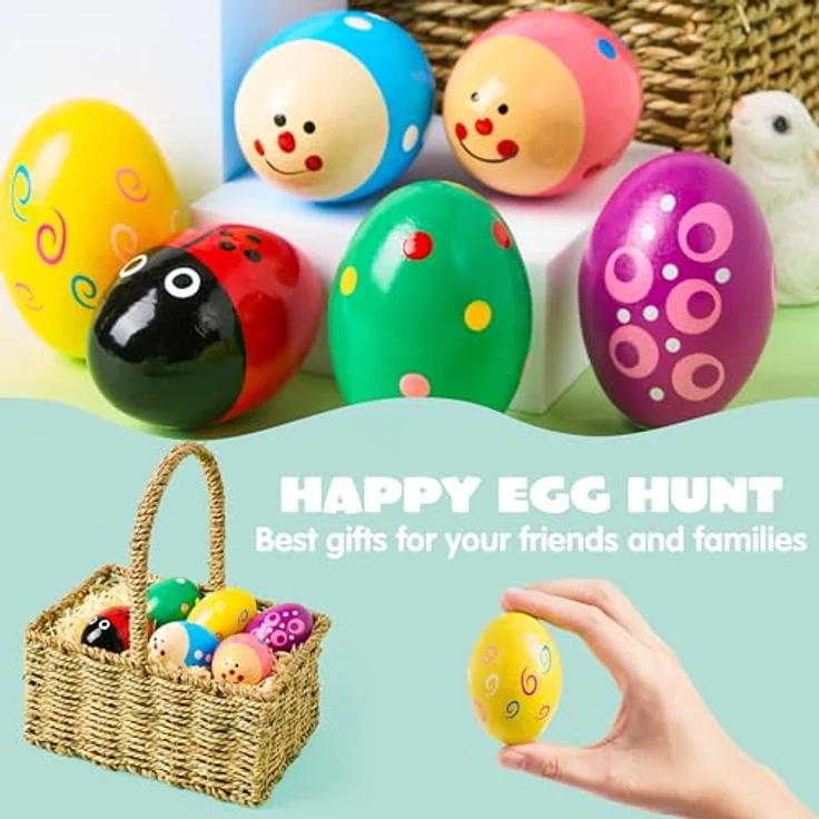 JOYIN 6 Packungen Holz-Oster-Eierstreuer Maracas, bunte Percussion-Musikinstrumente für Kinder, idealer Korbfüller und Klassenzimmerbedarf – Bild 5