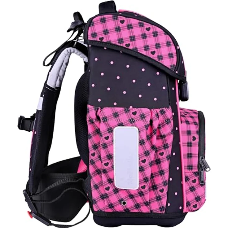 McNeill Schulranzen-Set BRAVO 9tlg. BUDDY, ergonomisch, schwarz-rosa Teddy-Herzen, inkl. gefülltem Etui, Sportbeutel und Trinkflasche – Bild 5