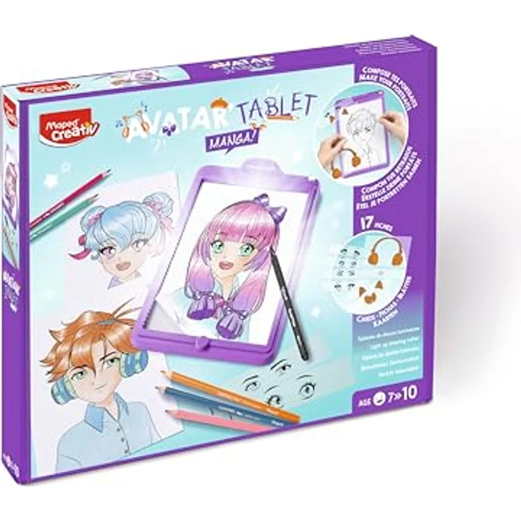 Maped Creativ Avatar'Tablet Manga, beleuchtete Zeichenmaschine mit 17 Modellkarten und Zeichenmaterial für einzigartige Manga-Porträts, ab 7 Jahren – Bild 1