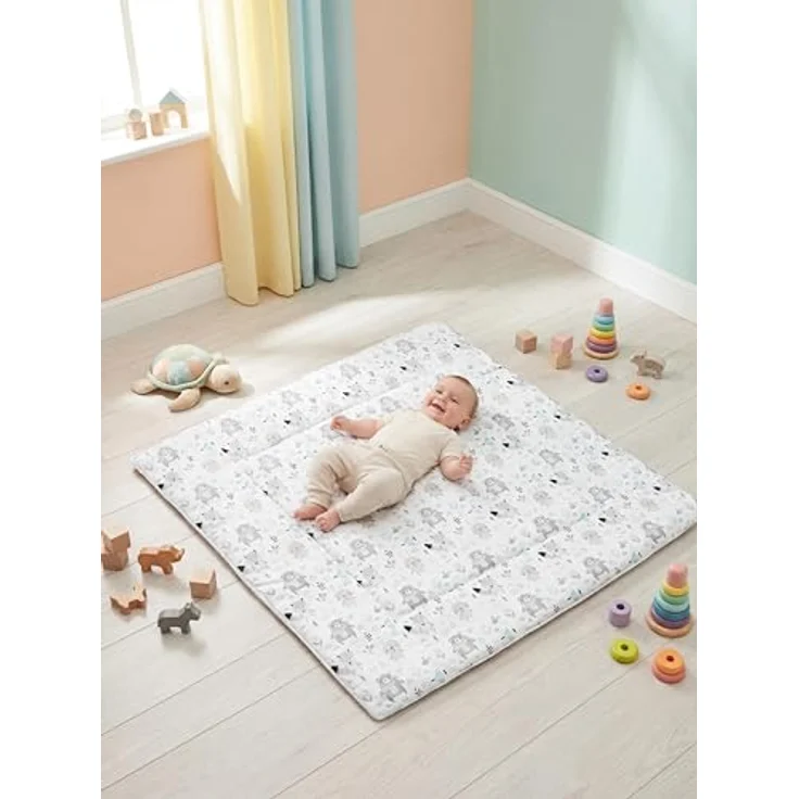 TupTam Krabbeldecke 120x120 cm - Gepolsterte Baumwollspieldecke, OEKO-TEX, weich & hautfreundlich, Bären/Füchse/Mint – Bild 3