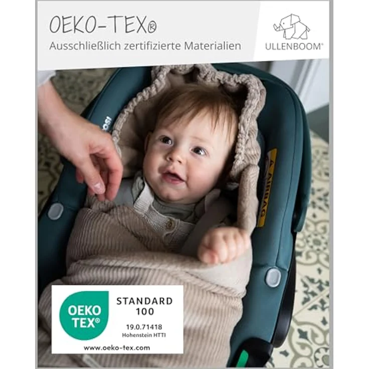 ULLENBOOM Einschlagdecke Babyschale, 100% OEKO-TEX Materialien, Cord Sand (Made in EU) - Kuschelige Babydecke für Kindersitz oder Kinderwagen, ideal für Herbst und Winter – Bild 2