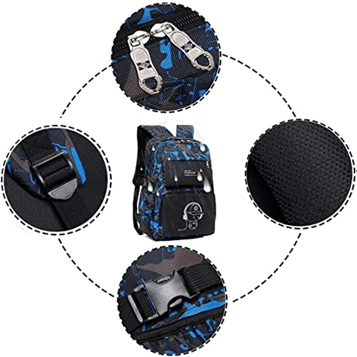 Asge Schulrucksack für Jungen und Mädchen, wasserdichter Rucksack für Teenager mit reflektierenden Elementen, groß für Schule und Outdoor, inkl. Schultertaschen Set, schwarz – Bild 4
