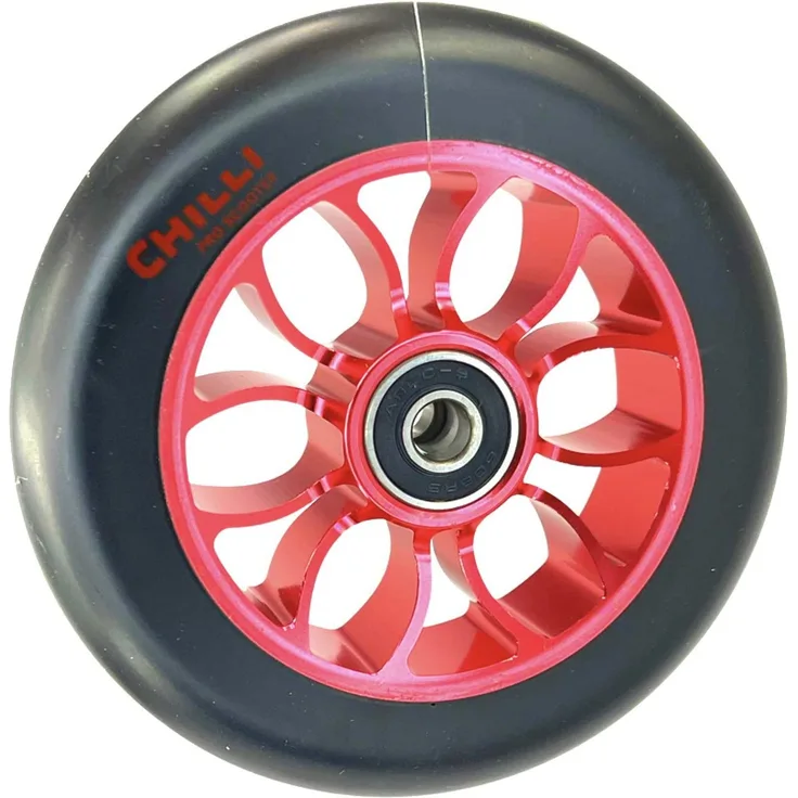 Chilli Stuntscooter Chilli Pro Stunt-Scooter Rolle spoked Reaper 110mm Rot/PU Schwarz, 110mm Wheel mit Abec 9 Kugellagern und Spacer
