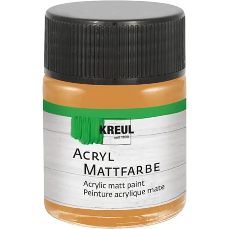 KREUL 75507 Acryl Mattfarbe, ocker, 50 ml Glas, cremig deckend, schnelltrocknend, wasserbasiert für verschiedene Untergründe – Bild 1