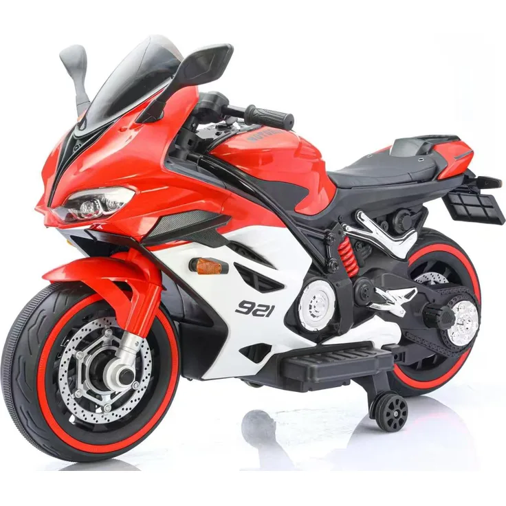 BoGi XXL Elektro-Kindermotorrad BJFT921, 12V–2x55W, Musikpanel mit USB/AUX/Bluetooth, LED-Beleuchtung, rot, für Kinder bis 8 Jahre