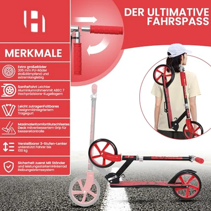 Europebazar Habib Kickroller mit 205mm XXL Rädern, klappbar für bis zu 100kg – Bild 8
