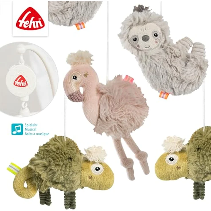 Fehn Musik-Mobile Lazy, Crazy & Pink – Einschlafhilfe mit Spieluhr Melodie „Brahms Wiegenlied“ für Babys von 0-5 Monaten, Höhe 65 cm, ø 40 cm, maschinenwaschbar – Bild 5