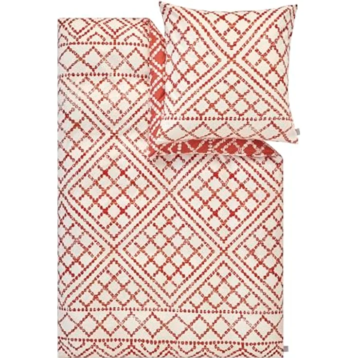 Ibena Bettwäsche 155x220 cm - 100% Baumwolle, Reißverschluss, Mako Satinbettwäsche rotorange wollweiß Gemustert – Bild 5