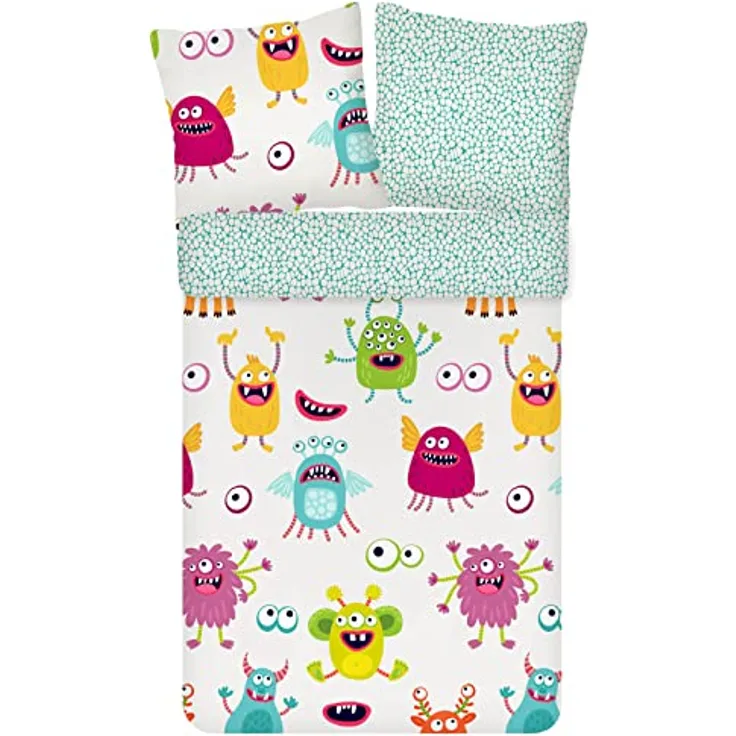 ESPiCO Bettwäsche Trendy Bedding Monster Ungeheuer Kreaturen Wesen Aliens Baumwolle Renforcé, 135x200 cm, Helles Design