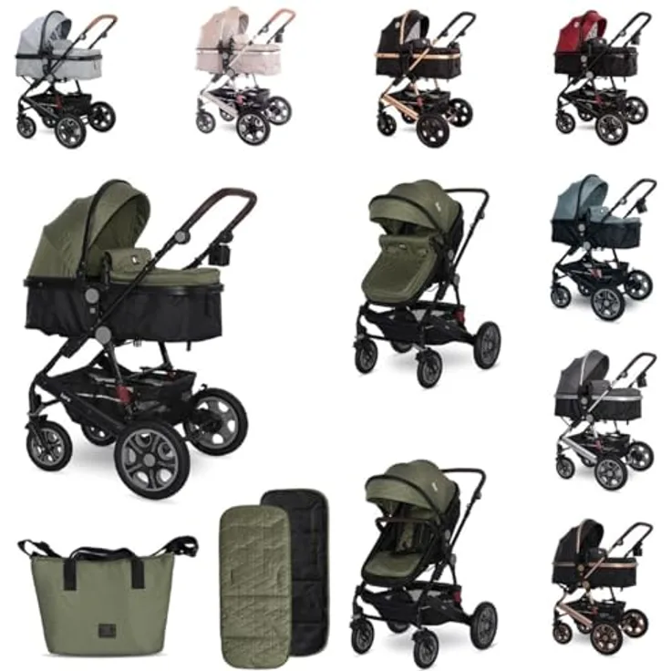 Lorelli Kinderwagen Lora faltbar Gummiräder Tragetasche Sportsitz Fußabdeckung, grün