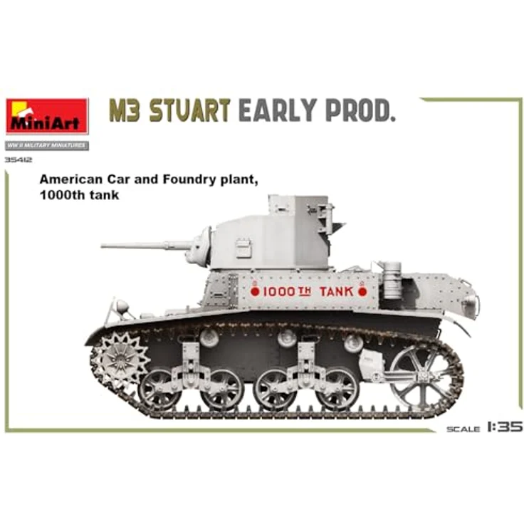 Other 1:35 M3 Stuart, Standmodell Panzer der frühen Produktionsreihe mit beweglichen Luken und 6 Varianten Decals – Bild 9