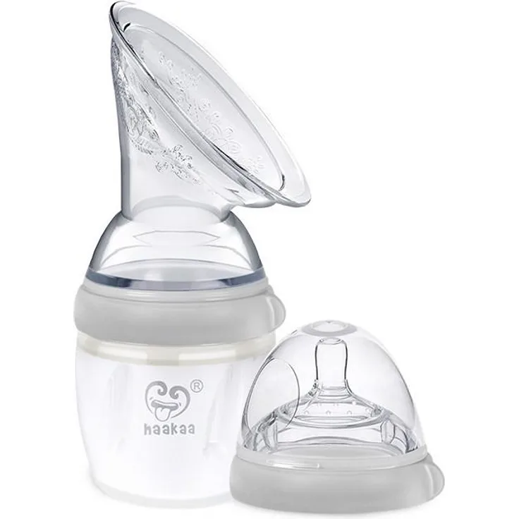 Haakaa Generation 3 Milchpumpe + Baby Flasche Top Set 160ml, handliche Silikonpumpe, grau, kompatibel mit Generation 3 Zubehör