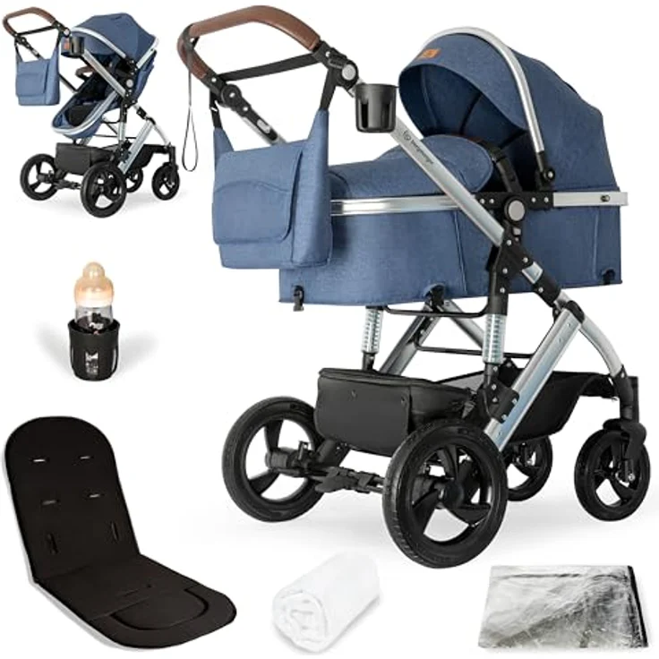 Bergsteiger Nizza 3 in 1 Kinderwagen, Kombikinderwagen Komplettset, Babywanne & Buggy Sportsitz inklusive, Auto-Babyschale & Isofix Station optional – Bild 1
