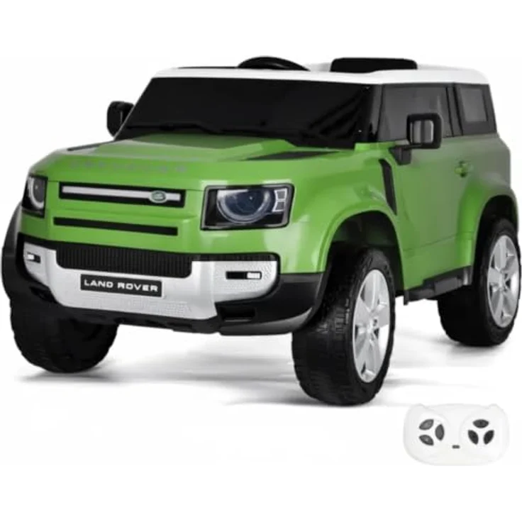Land Rover Defender 90 Kinder Elektroauto 12V mit Fernbedienung, für 1 bis 6 Jahre, Grün, Scheinwerfer, MP3-Player, Sicherheitsgurte, 2 Motoren – Bild 1