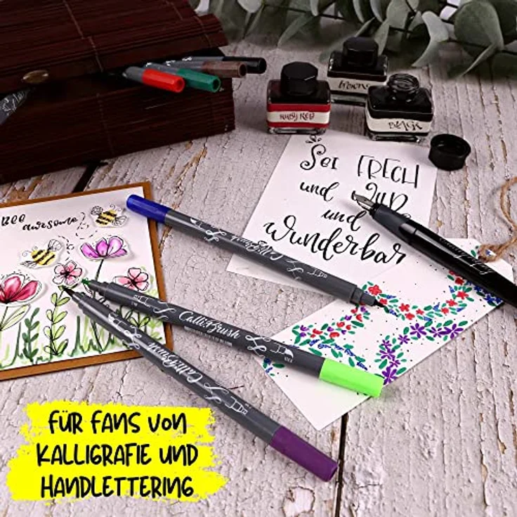 Online INSPIRATION LINE - Master Set, Schreibstifte in natürlicher Bamboo Box mit Schönschreibfüller, Kalligrafie-Feder und 10 Calli.Brush Pens (Mehrfarbig) – Bild 4