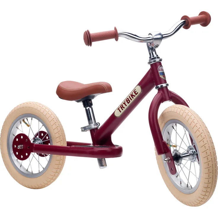 Trybike 2 Wheels Steel Balance-Bike, Vintage Rot, verstellbarer Sitz 30-45 cm, für Kinder 2-6 Jahre, inkl. Aufkleberdesigns