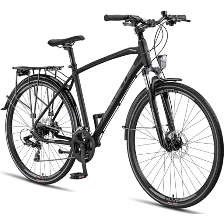 Licorne Bike Premium Touring Trekking Bike in 28 Zoll Aluminium Scheibenbremse Fahrrad für Jungen, Mädchen, Damen und Herren - 21 Gang-Schaltung - Mountainbike - Crossbike (Herren, Schwarz)