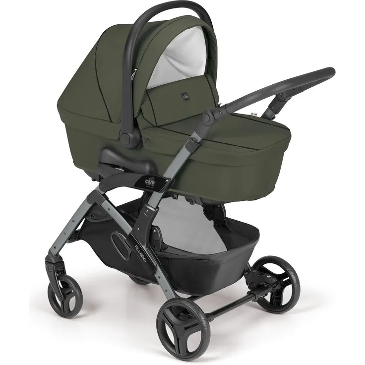 Cam il mondo del bambino 3in1 Kombi-Kinderwagen Fluido Easy, inkl. Babyschale, umsetzbarer Sitz, verstellbare Rückenlehne, kompakt zusammenklappbar, mehrere Farben verfügbar