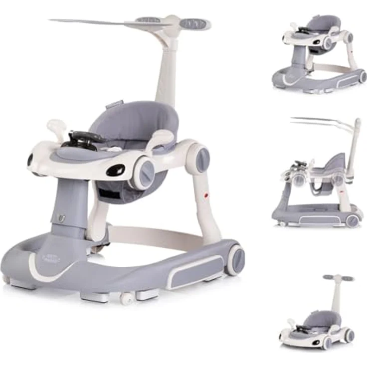 Chipolino Happy Walker 5 in 1, Lauflernhilfe mit Schaukelfunktion, Musik, Lichtern und drehbaren Rädern, grau – Bild 1