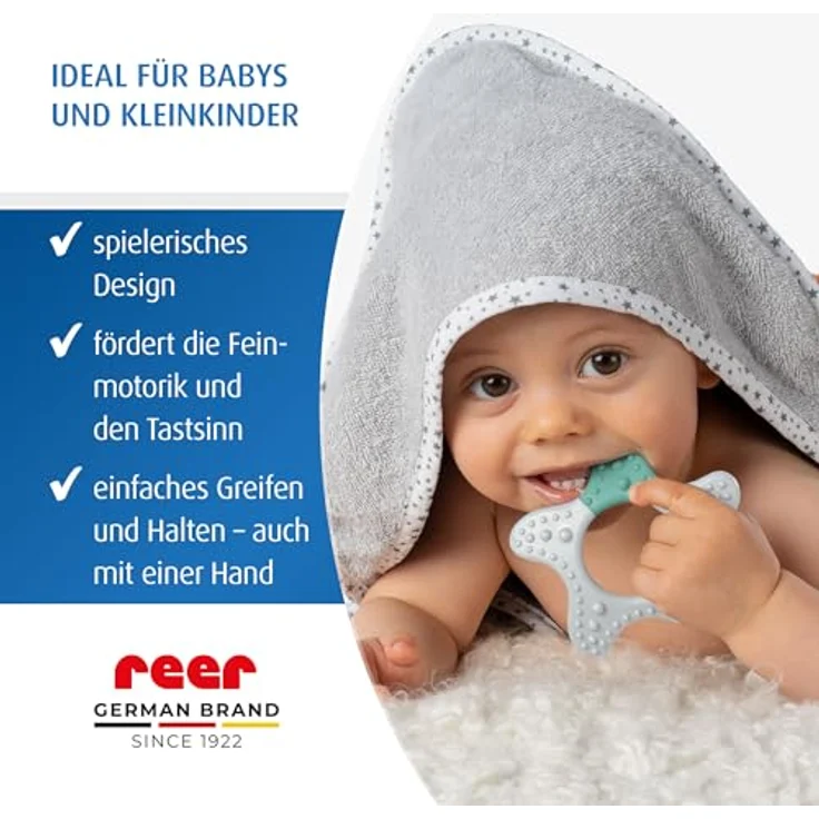 Reer Massage-Beißring Stern, Unterstützt beim Zahnen, Weiß Grün, BPA-frei, mit Tastsinnförderndem Design – Bild 5