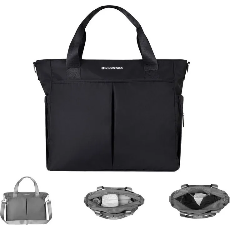 Kikkaboo Wickeltasche Brielle Clips zur Befestigung wasserfest Schultergurt, stilvolles Design, wasserabweisend, 2 Flaschenabteile, Handtasche, schwarz