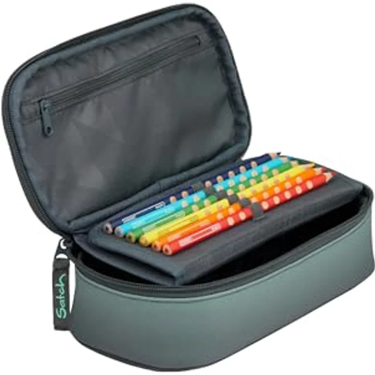 satch Schlamperbox extra groß inkl. Trennfach Reißverschlussfach Stiftehalter Geodreieck Sichtfenster für Stundenplan Gradient Mint - Anthrazit – Bild 4