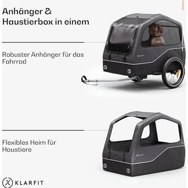 KLARFIT Fahrradkinderanhänger Goldie Home 334 L, Wetterfest Hund Faltbar Stahl 20-28" - Fahrradanhänger Schwarz – Bild 3