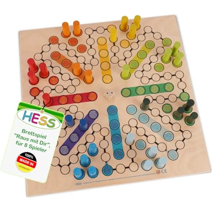 Hess Holzspielzeug 14849 - Brettspiel "Raus mit Dir" aus Holz, inklusive Würfel und Spiel-Steinen, handgefertigt, für bis zu 8 Personen, unterhaltsamer Spielspaß für Klein und Groß – Bild 2
