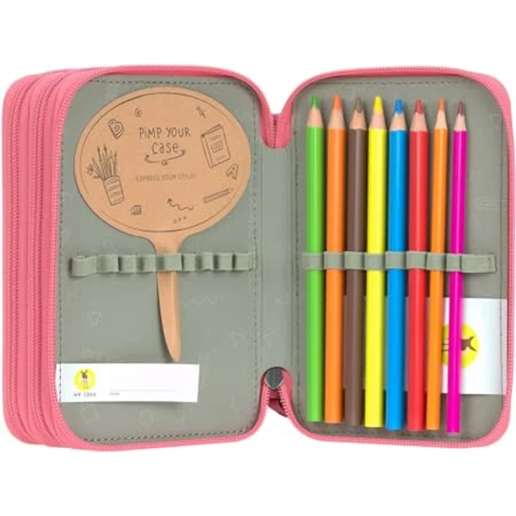 LÄSSIG Unique School Triple Pencil Case Slim Pink, Federmäppchen mit tollem Design und umfangreichem Set an Stiften – Bild 5