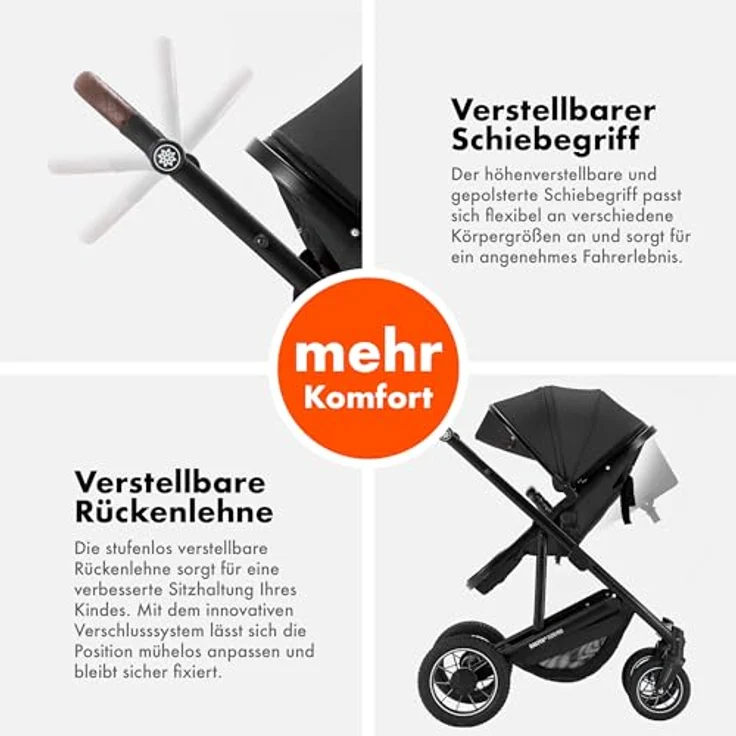 Daliya FLEXI-PRO M 2in1 Kombikinderwagen, klappbar mit Liegefunktion, höhenverstellbar, Dunkelgrau Leinen, für Neugeborene & Kleinkinder, mit großem Einkaufskorb – Bild 9