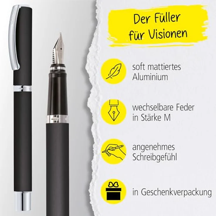 Online Pen Füller Vision Füllhalter, gebürstetes Aluminium, hochwertige Iridium-Feder, in Geschenkbox – Bild 3