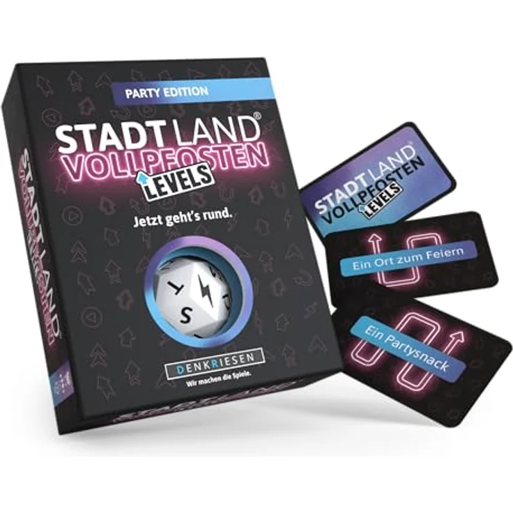 DENKRIESEN STADT LAND VOLLPFOSTEN® - Levels - PARTY EDITION, Brettspiel für 2-6 Spieler, inklusive Blitzwürfel, 60 Spielkarten, ab 12 Jahren – Bild 1