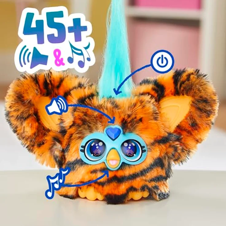 Furby Furblets Ty-Bee, elektronisches Plüschtier mit Tiger-Muster, interaktiv mit Musik, Geräuschen und Schlüsselanhänger, spricht Furbisch, für Kinder ab 6 Jahren – Bild 4