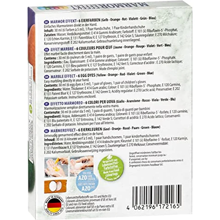 Heitmann Eierfarben Marmoreffekt, 6 flüssige Eierfarben in Gelb, Rot, Violett, Grün, Orange und Blau, 30 ml – Bild 2