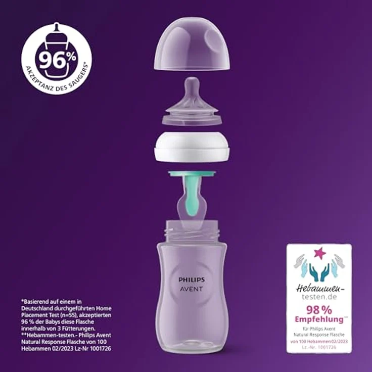 Philips Avent Babyflaschen Natural Response – 2x Babyflaschen mit AirFree Ventil, 125 ml, BPA-frei, für Neugeborene ab 0 Monaten (Modell SCY670/02) – Bild 3