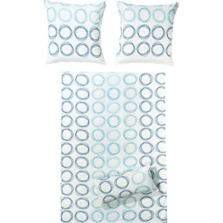 Dyckhoff Weichfrottier Bettwäsche Kreise blau 1 Bettbezug 155 x 220 cm + 1 Kissenbezug 80 x 80 cm