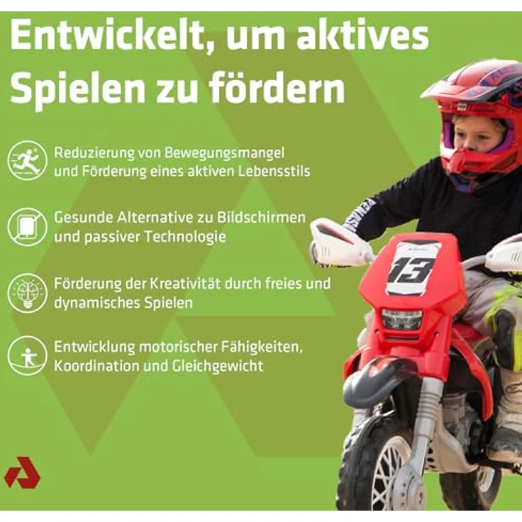 INJUSA Kawasaki Elektro Motorrad für Kinder, 12V mit Fußpedal, automatischer Bremse, Stützrädern und Motocross Design, grün, 3-6 Jahre – Bild 2