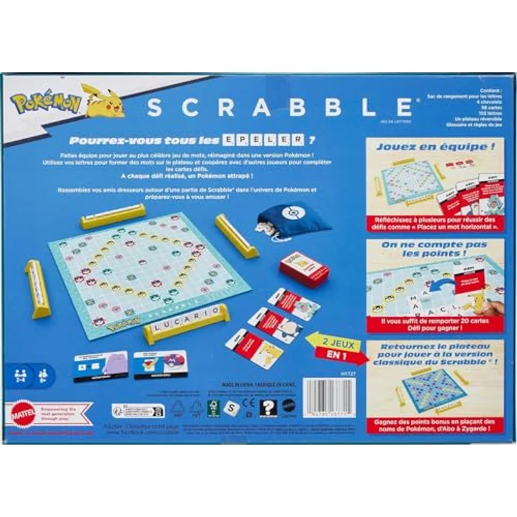Mattel Games Scrabble Pokémon, Brettspiel mit 2 Spielmöglichkeiten, 50 Herausforderungskarten, für 2-4 Spieler, HXT27 – Bild 5