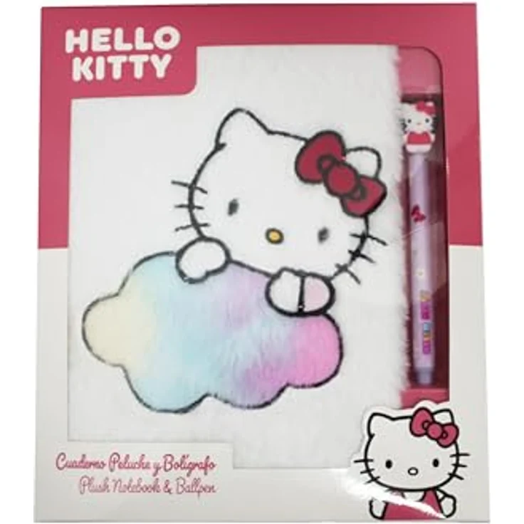 Hello Kitty Plüsch Notizbuch Set, Kreativset mit radierbarem Gelstift für Schule und Büro – Bild 2