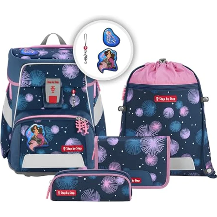 Step by Step Schulranzen-Set Space „Mermaid Delia“ 5-teilig, blau-rosa, ergonomischer Tornister mit Reflektoren, höhenverstellbar mit Hüftgurt für Mädchen ab der 1. Klasse, 20L – Bild 1