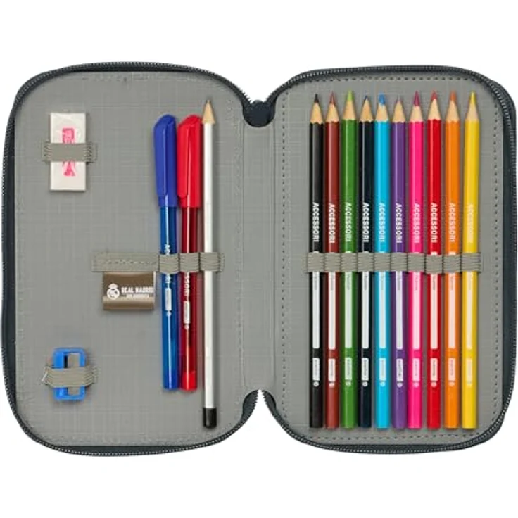 Safta Real Madrid 25/26 Doppel-Etui, 29-teilig mit 2 Fächern für Schreib- und Zeichenmaterialien, 12,5 x 4 x 19,5 cm – Bild 4