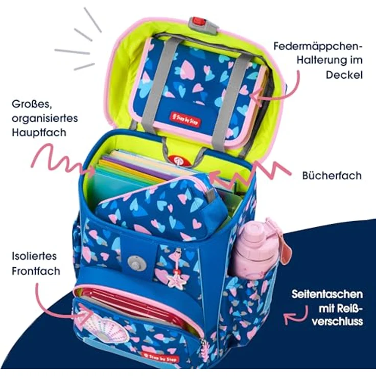 Step by Step CLOUD REFLECT Schulranzen-Set „Seashell Pearl“, 5-teilig, ergonomischer Tornister mit Reflektoren, höhenverstellbar, blau-rosa, 19L – Bild 5