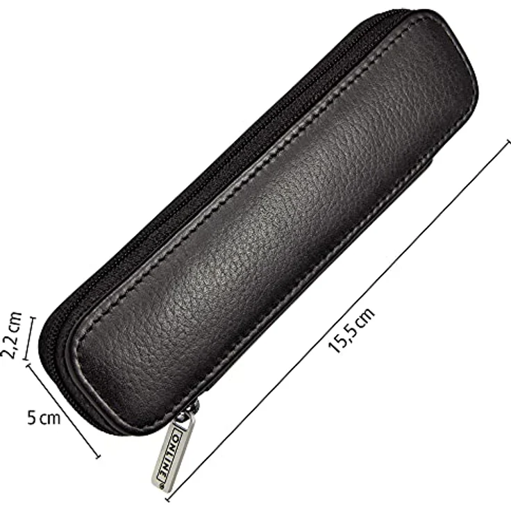 ONLINE Lederetui für 2 lange Schreibgeräte I Schwarzes Stifteetui mit Reißverschluss & 2 Innen-Laschen I Echtleder I Kugelschreiber-Etui, Füller-Etui, Schreib-Etui I 15,5x 5x 2,2 cm I Für alle Marken – Bild 4