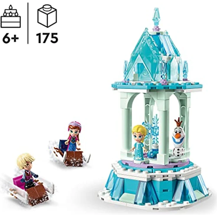 LEGO 43218 Disney Princess Annas und Elsas magisches Karussell, Die Eiskönigin Spielzeug, Inspiriert vom Frozen Eispalast mit 3 ikonischen Mikro-Puppen-Figuren und Olaf-Figur – Bild 2