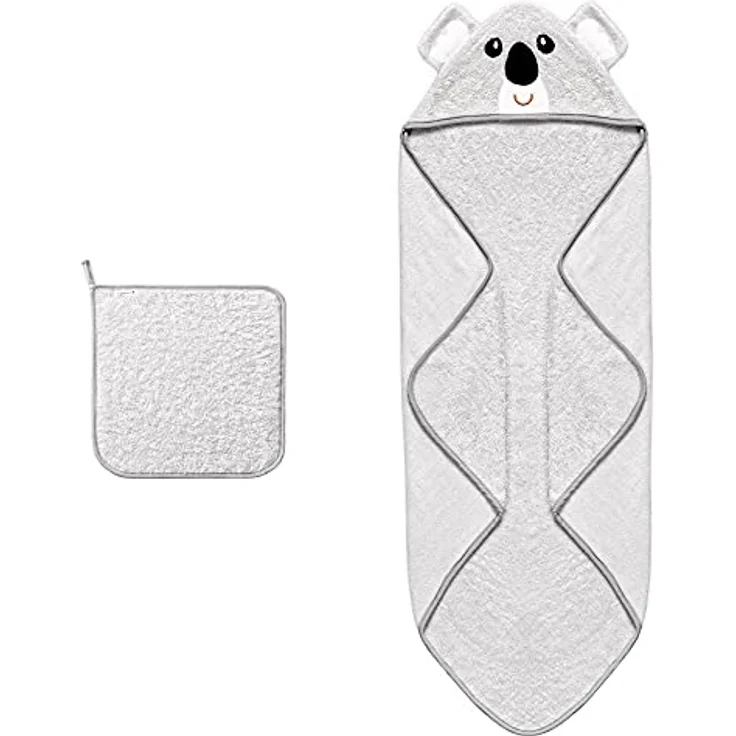 Navaris Baby Handtuch mit Kapuze und Waschlappen - Set aus Bambus - Badetuch ab 0 Monate - Kapuzenhandtuch 70x70cm Ökotex zertifiziert - Koala Design – Bild 7